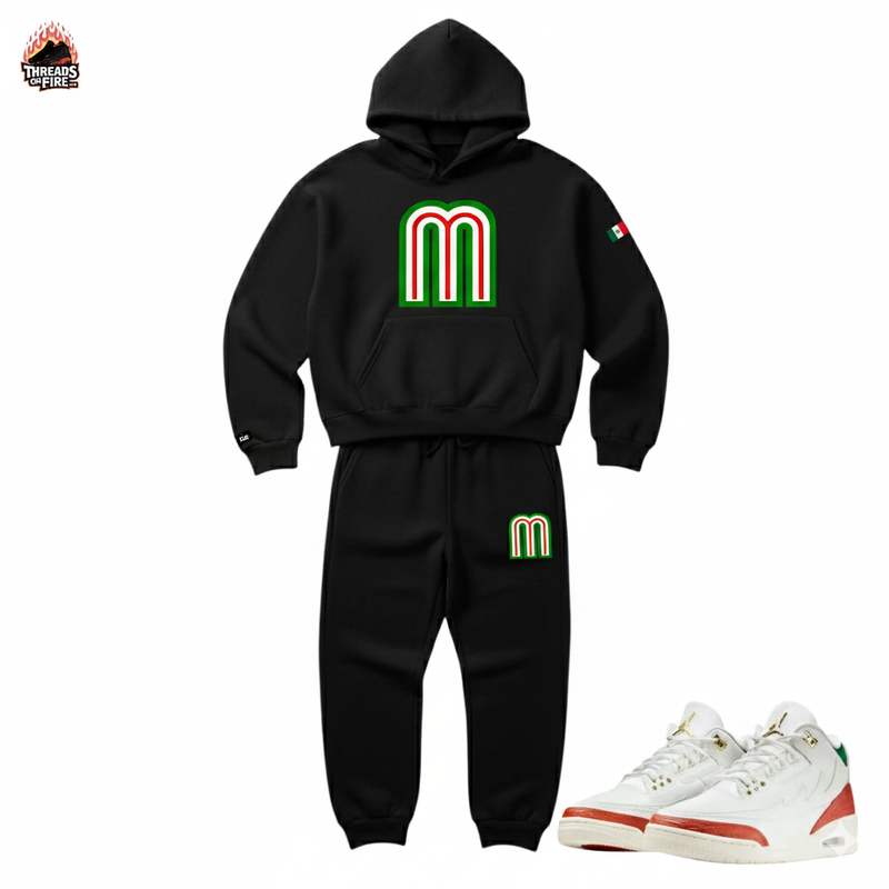 Men's MEXICO 'M' Black Sweatsuit Hoodie Joggers Sweatpants To Match Air Jordan 3 El Vuelo